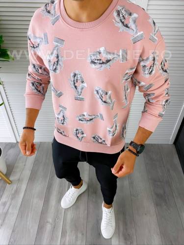 Bluza barbati cu imprimeu roz K410 E 54-2