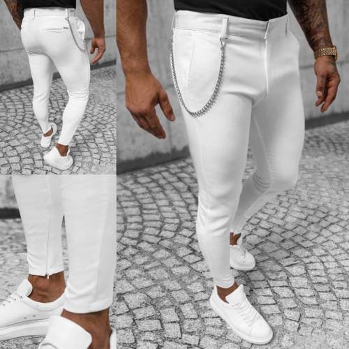 Pantaloni barbati casual alb + lant DEF274 P19-43