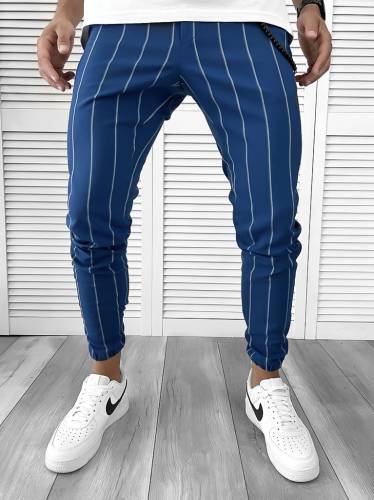 Pantaloni barbati casual albastri cu dungi 1003 SD A-22
