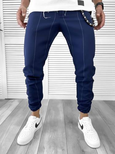Pantaloni barbati casual albastri cu dungi 11955 SD A-22