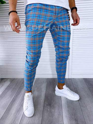 Pantaloni barbati casual regular fit albastri in carouri B1846 B6-21