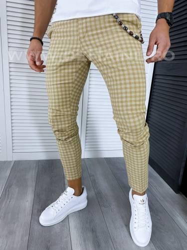 Pantaloni barbati casual regular fit bej in carouri B1589 13-1 E