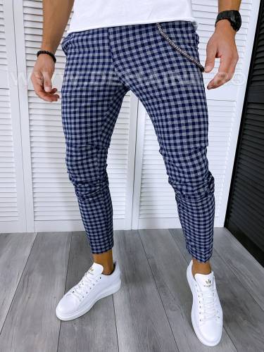 Pantaloni barbati casual regular fit bleumarin in carouri B1589 1-3 E
