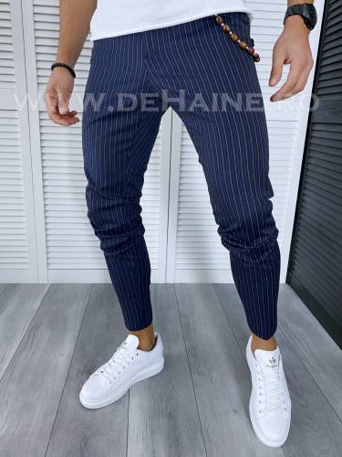 Pantaloni barbati casual regular fit bleumarin in dungi B1705 4-2 E / F212
