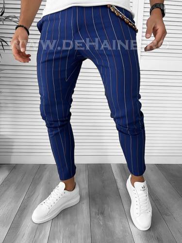 Pantaloni barbati casual regular fit bleumarin in dungi B7871 12-4 E* F2-412