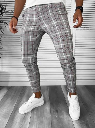 Pantaloni barbati casual regular fit in carouri B7840 2-1 E