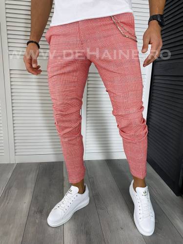 Pantaloni barbati casual regular fit rosii in carouri B1607 B6-22 E 5-1