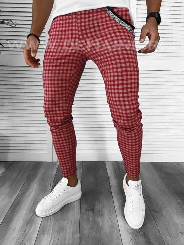 Pantaloni barbati casual regular fit rosii in carouri B1855 250-3 e B6-41