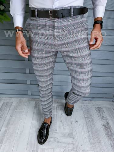Pantaloni barbati eleganti gri in carouri B1916 F1-41