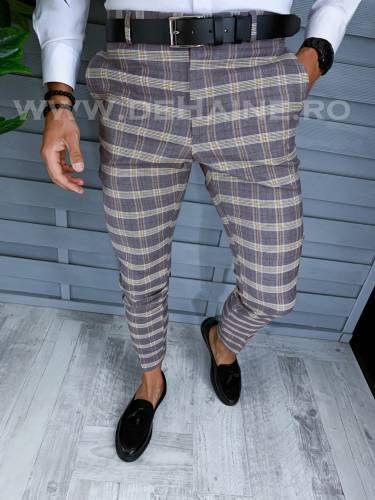 Pantaloni barbati eleganti regular fit in carouri B1553 E 13-4/B6-51