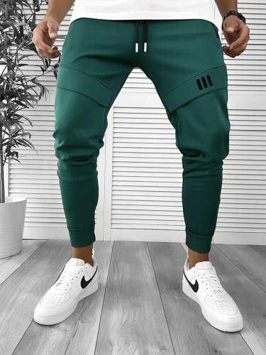 Pantaloni de trening verde inchis conici 12259 M3-43